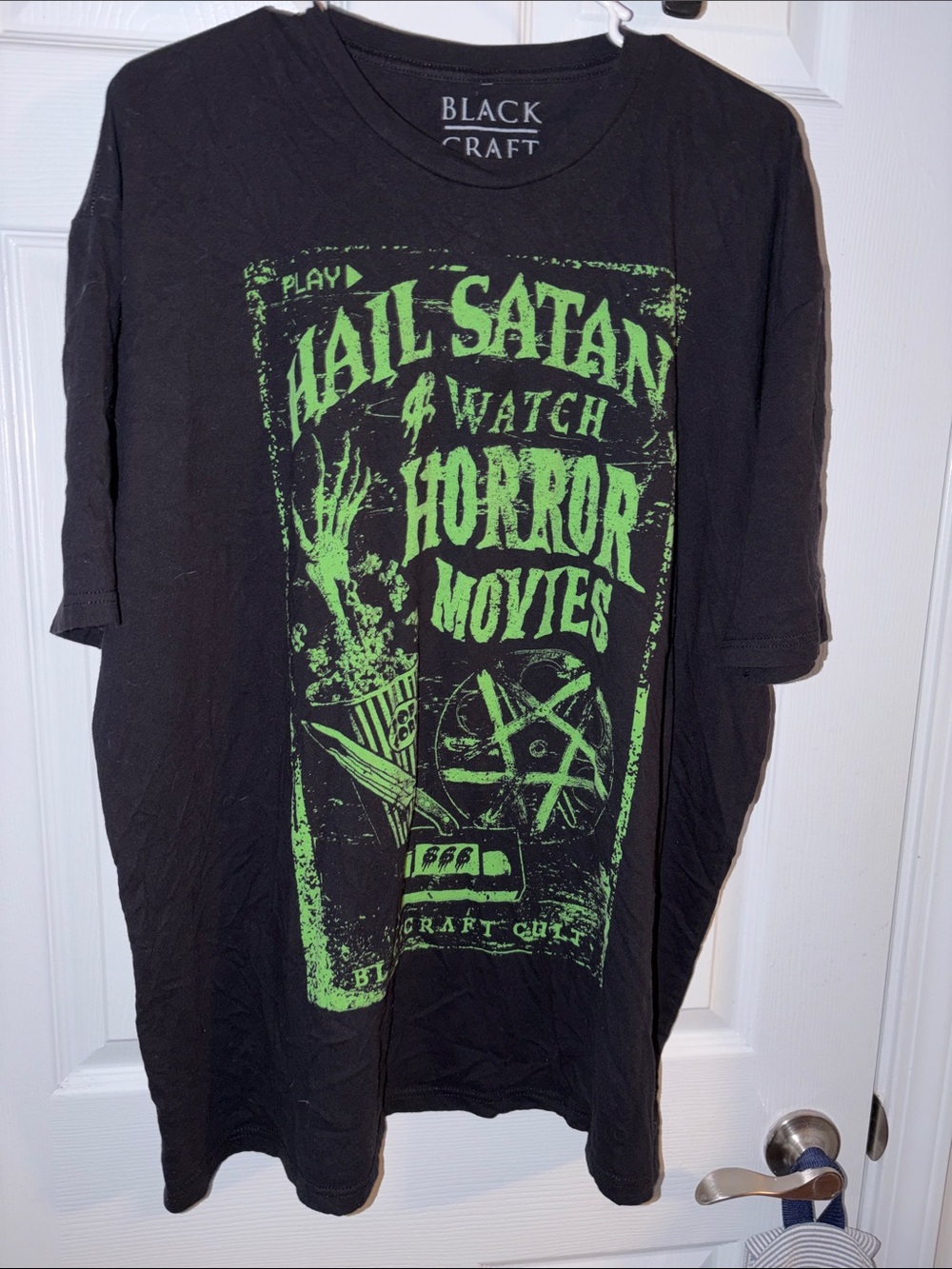 Hail Satan Graphic T-Shirt - Black with Neon Green Print